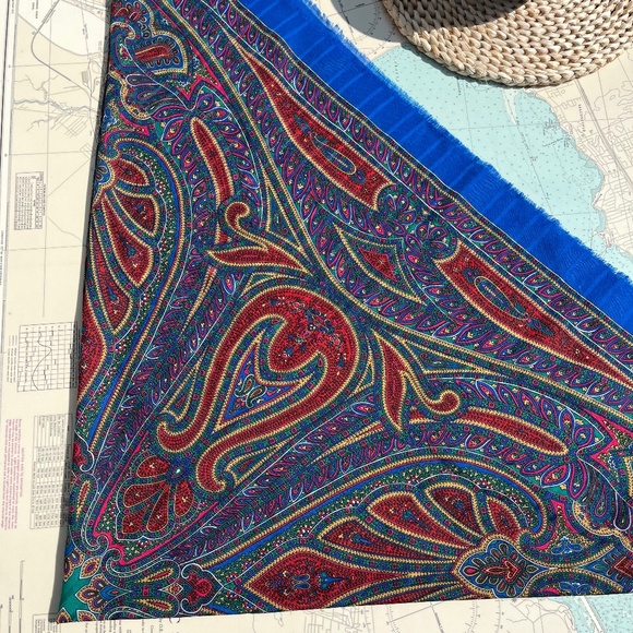 Vintage Blue Paisley Boho Large Scarf - Picture 1 of 4